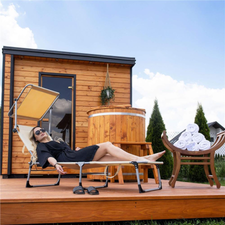 Sezlong pliabil cu parasolar, 188x57x38cm, sarcina 120kg, crem [1]