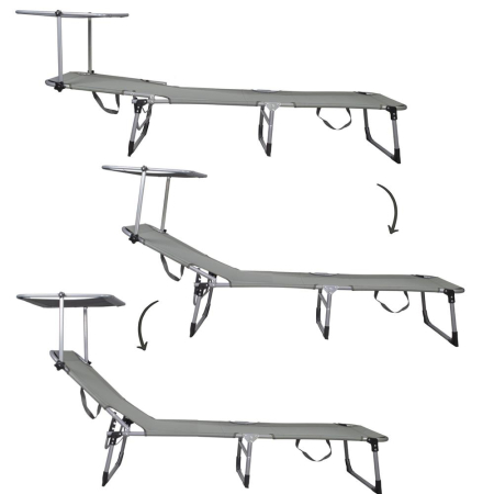 Sezlong pliabil cu parasolar, 188x57x38cm, sarcina 120kg, gri [9]