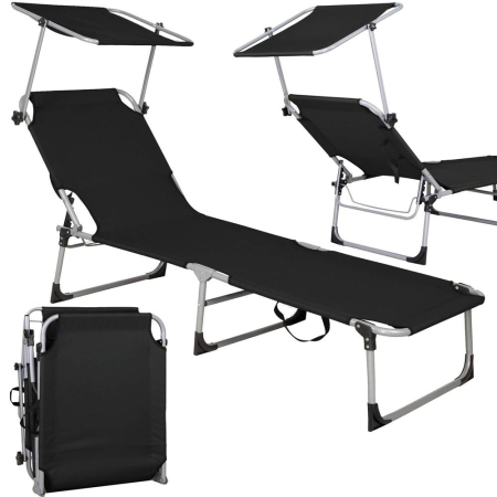 Sezlong pliabil cu parasolar, 188x57x38cm, sarcina 120kg, gri antracit [11]