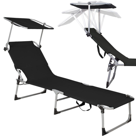 Sezlong pliabil cu parasolar, 188x57x38cm, sarcina 120kg, gri antracit [8]