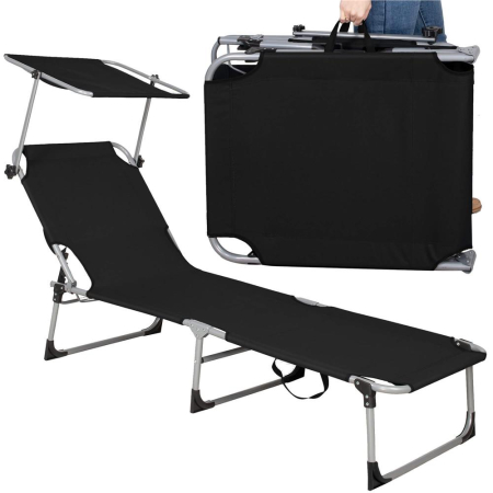 Sezlong pliabil cu parasolar, 188x57x38cm, sarcina 120kg, gri antracit [10]