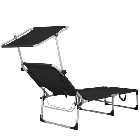 Sezlong pliabil cu parasolar, 188x57x38cm, sarcina 120kg, gri antracit [13]