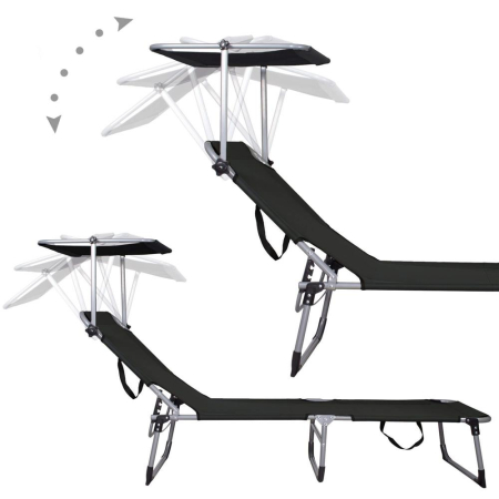 Sezlong pliabil cu parasolar, 188x57x38cm, sarcina 120kg, gri antracit [6]