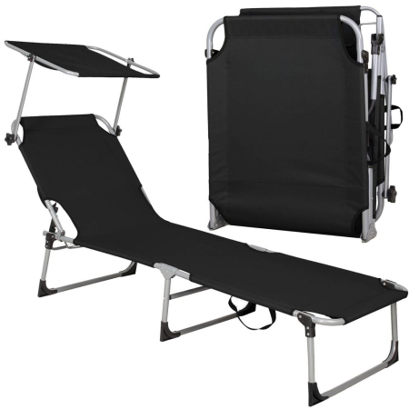 Sezlong pliabil cu parasolar, 188x57x38cm, sarcina 120kg, gri antracit [9]