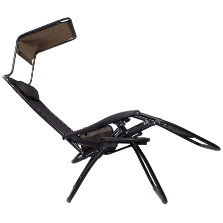 Sezlong pliabil cu parasolar si suport pahare, spatar blocare pozitie, textilene impermeabil, max 130 kg, 77x110x175 cm, maro [27]