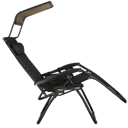 Sezlong pliabil cu parasolar si suport pahare, spatar blocare pozitie, textilene impermeabil, max 130 kg, 77x110x175 cm, maro [15]