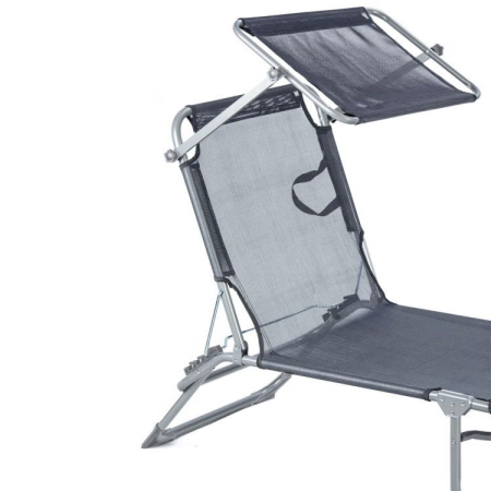 Sezlong pliabil cu parasolar, spatar reglabil, 178x57 cm, 150 kg, gri [2]