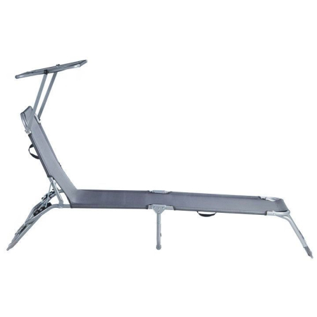 Sezlong pliabil cu parasolar, spatar reglabil, 178x57 cm, 150 kg, gri [1]
