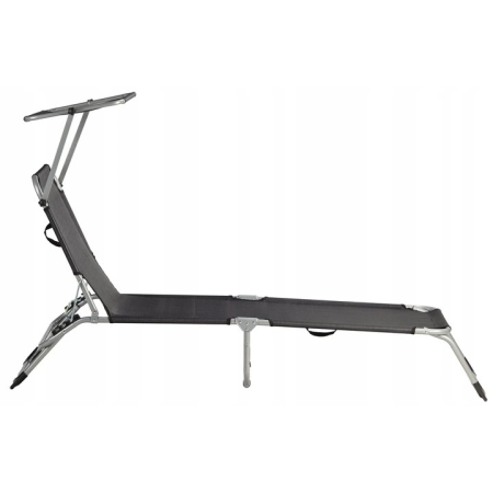 Sezlong pliabil cu parasolar, spatar reglabil, 178x57 cm, 150 kg, negru [2]