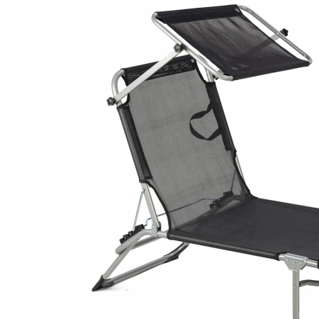 Sezlong pliabil cu parasolar, spatar reglabil, 178x57 cm, 150 kg, negru [1]