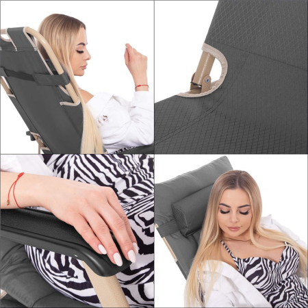 Sezlong pliabil cu perna si suport picioare reglabil, 176x66x92 cm, gri [3]