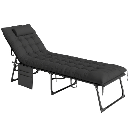 Gradina & balcon -  sezlong pliabil cu perna, tetiera si buzunar lateral, 58x189x32,5 cm, negru