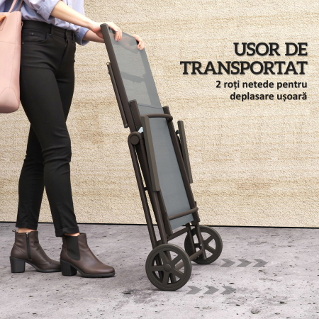  sezlong Pliabil cu Roti si Spatar Reglabil in 5 Pozitii, 72x158x84 cm, Gri [4]