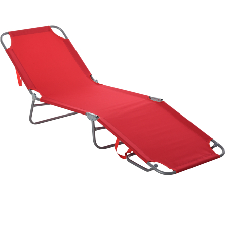 Gradina & balcon -  sezlong Pliabil cu Spatar Reglabil in 5 Pozitii, sezlong de Gradina cu Structura din Metal si tesatura Oxford, pentru Plaja, Piscina sau Gradina, 187x55x24cm, Rosu