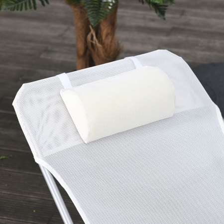  sezlong Pliabil cu Spatar Reglabil in 5 Pozitii si Perna, sezlong de Gradina cu Material Textil Respirabil, pentru Plaja, Piscina, Gradina, 182x56x28 cm, Crem [6]