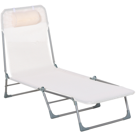 Mobilier gradina si terasa -  sezlong Pliabil cu Spatar Reglabil in 5 Pozitii si Perna, sezlong de Gradina cu Material Textil Respirabil, pentru Plaja, Piscina, Gradina, 182x56x28 cm, Crem