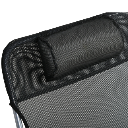  sezlong Pliabil cu Spatar Reglabil pe 5 Niveluri si Perna, sezlong de Gradina cu Material Texteline, pentru Plaja Piscina Gradina, 182x56x28 cm, Negru [7]