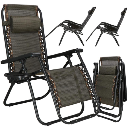 Sezlong pliabil cu masuta laterala si tetiera, spatar reglabil, textilene impermeabil, max 120 kg, 175x67 cm, maro [5]