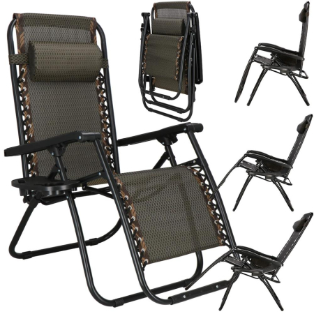 Sezlong pliabil cu masuta laterala si tetiera, spatar reglabil, textilene impermeabil, max 120 kg, 175x67 cm, maro [10]