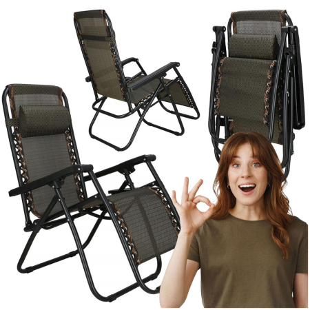 Sezlong pliabil cu masuta laterala si tetiera, spatar reglabil, textilene impermeabil, max 120 kg, 175x67 cm, maro [2]