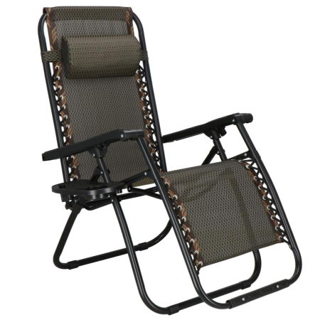 Scaune gradina si sezlonguri - Sezlong pliabil cu masuta laterala si tetiera, spatar reglabil, textilene impermeabil, max 120 kg, 175x67 cm, maro