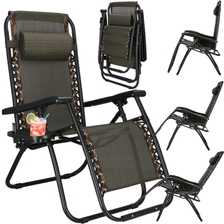 Sezlong pliabil cu masuta laterala si tetiera, spatar reglabil, textilene impermeabil, max 120 kg, 175x67 cm, maro [3]