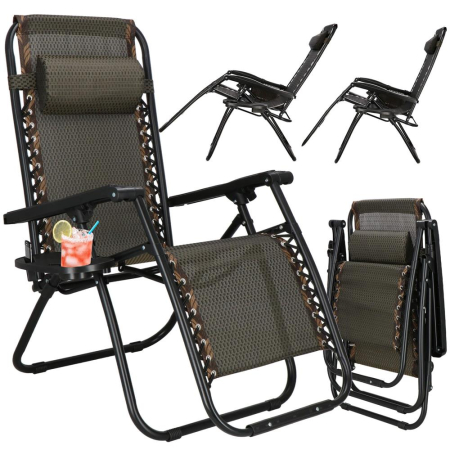 Sezlong pliabil cu masuta laterala si tetiera, spatar reglabil, textilene impermeabil, max 120 kg, 175x67 cm, maro [6]