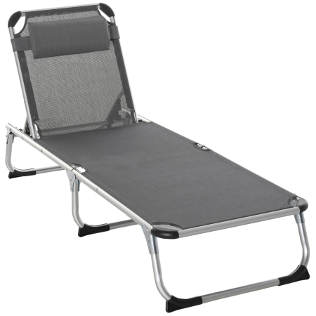 Mobilier gradina si terasa -  sezlong Pliabil cu Tetiera si Spatar Reglabil din Aluminiu 60x165x76cm Gri