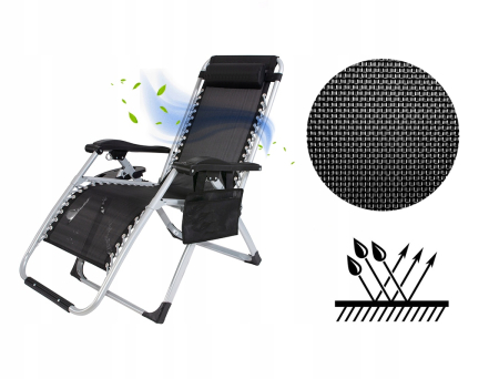 Sezlong pliabil gravitate zero, 175x65 cm, cu masuta si buzunar organizator, 120 kg, negru [8]