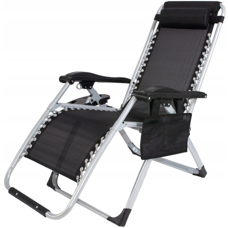 Gradina & balcon - Sezlong pliabil gravitate zero, 175x65 cm, cu masuta si buzunar organizator, 120 kg, negru