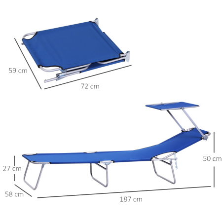  Sezlong pliabil reglabil cu acoperire in tesatura Oxford Albastru [2]