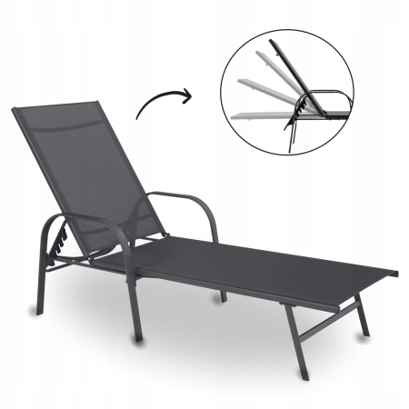 Sezlong pliabil reglabil pentru terasa si balcon, textilena si cadru otel, 195x69x94 cm, gri inchis [6]