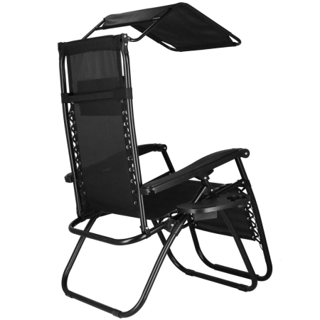 Sezlong pliabil SERSIMO GC3, Relax Zero Gravity cu parasolar, 175cm, negru [12]