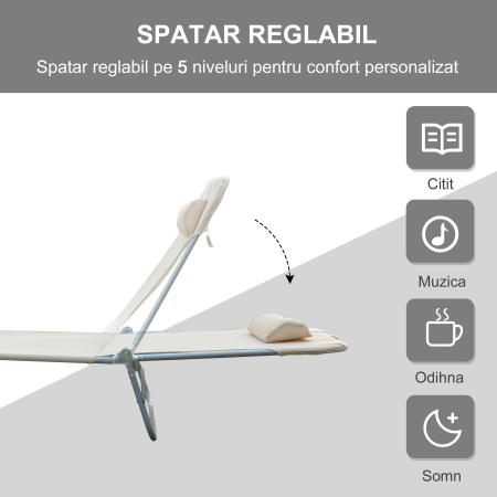  sezlong pliabil si reglabil, 182x56x28cm, crem [3]