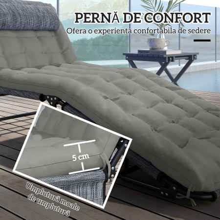  sezlong pliabil si reglabil pentru gradina, cu buzunar lateral, 68x189x30 cm, negru si gri [6]