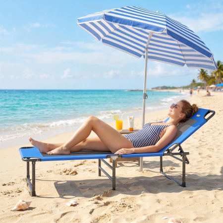  sezlong Pliabil, Spatar Reglabil pe 4 Pozitii, Manere pentru Transport, Culoare Albastru [8]