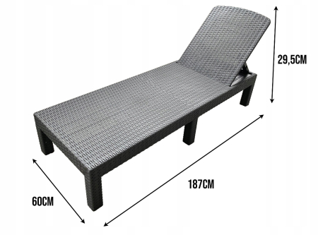 Sezlong pliabil tip valiza, spatar reglabil 3 pozitii, structura usoara compacta, 186x60x30 cm pliat 79x60x16 cm, gri [10]