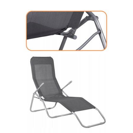 Sezlong pliabil Zero Gravity cu sezut din textilene, capacitate 120 kg, 60x185x96 cm, gri [4]