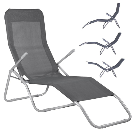 Sezlong pliabil Zero Gravity cu sezut din textilene, capacitate 120 kg, 60x185x96 cm, gri [9]
