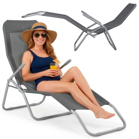 Sezlong pliabil Zero Gravity cu sezut din textilene, capacitate 120 kg, 60x185x96 cm, gri [22]