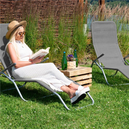 Sezlong pliabil Zero Gravity cu sezut din textilene, capacitate 120 kg, 60x185x96 cm, gri [12]