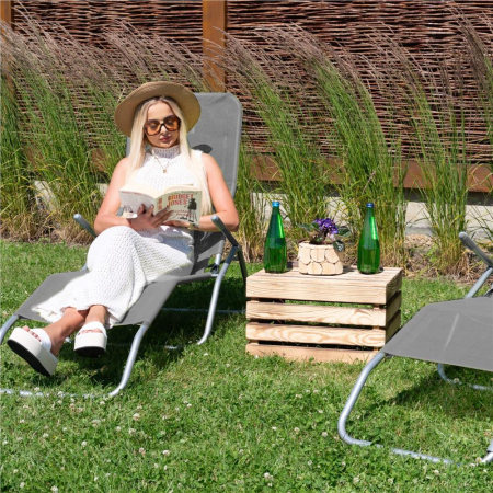 Sezlong pliabil Zero Gravity cu sezut din textilene, capacitate 120 kg, 60x185x96 cm, gri [14]