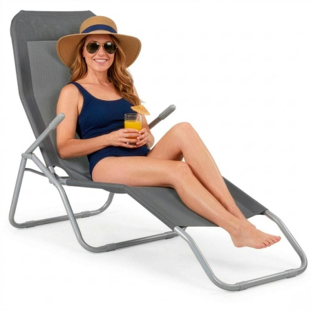 Sezlong pliabil Zero Gravity cu sezut din textilene, capacitate 120 kg, 60x185x96 cm, gri [21]