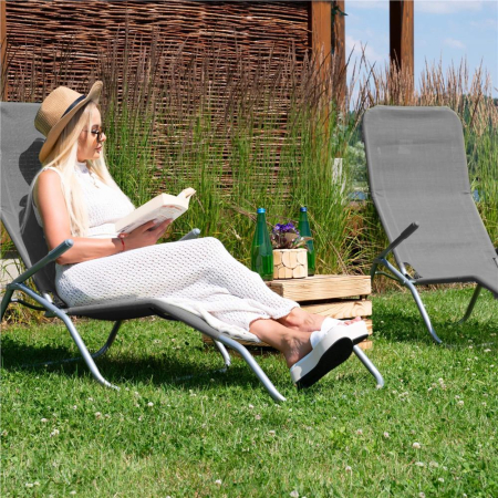 Sezlong pliabil Zero Gravity cu sezut din textilene, capacitate 120 kg, 60x185x96 cm, gri [17]