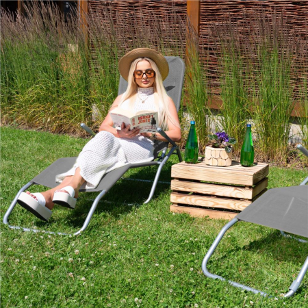 Sezlong pliabil Zero Gravity cu sezut din textilene, capacitate 120 kg, 60x185x96 cm, gri [15]