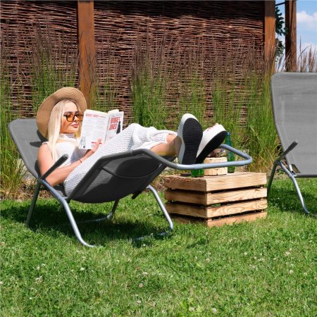Sezlong pliabil Zero Gravity cu sezut din textilene, capacitate 120 kg, 60x185x96 cm, gri [16]