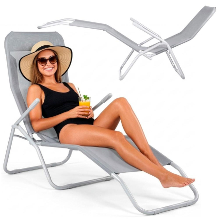 Sezlong pliabil Zero Gravity cu sezut din textilene, capacitate 120 kg, 60x185x96 cm, gri deschis [21]