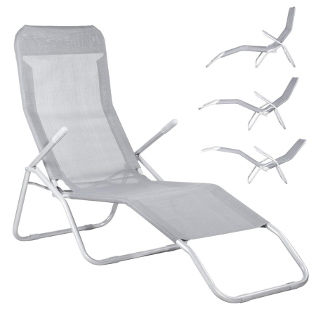 Sezlong pliabil Zero Gravity cu sezut din textilene, capacitate 120 kg, 60x185x96 cm, gri deschis [11]