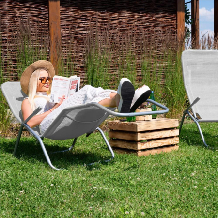Sezlong pliabil Zero Gravity cu sezut din textilene, capacitate 120 kg, 60x185x96 cm, gri deschis [20]