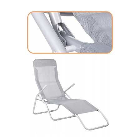 Sezlong pliabil Zero Gravity cu sezut din textilene, capacitate 120 kg, 60x185x96 cm, gri deschis [8]